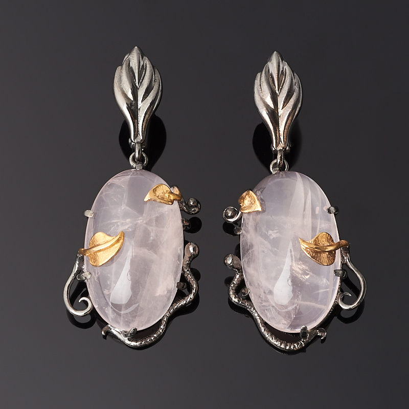 Серьги розовый кварц (серебро 925 пр. позолота, родир. черн.) 
Серьги розовый кварц (серебро 925 пр. позолота, родир. черн.)