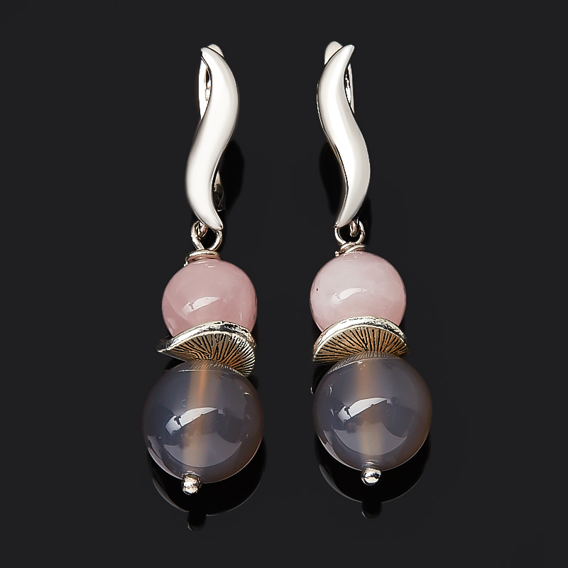 Серьги микс агат, розовый кварц (биж. сплав родир. бел.)
Серьги микс агат, розовый кварц (биж. сплав родир. бел.)