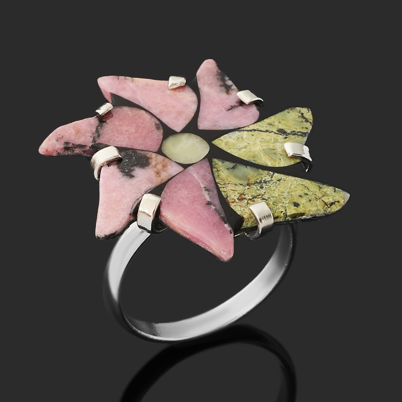 Кольцо микс змеевик, родонит (нейзильбер) размер 17,5 
Кольцо микс змеевик, родонит (нейзильбер) размер 17,5
