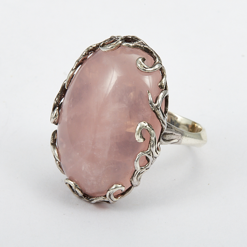 Кольцо с натуральным Розовым кварцем