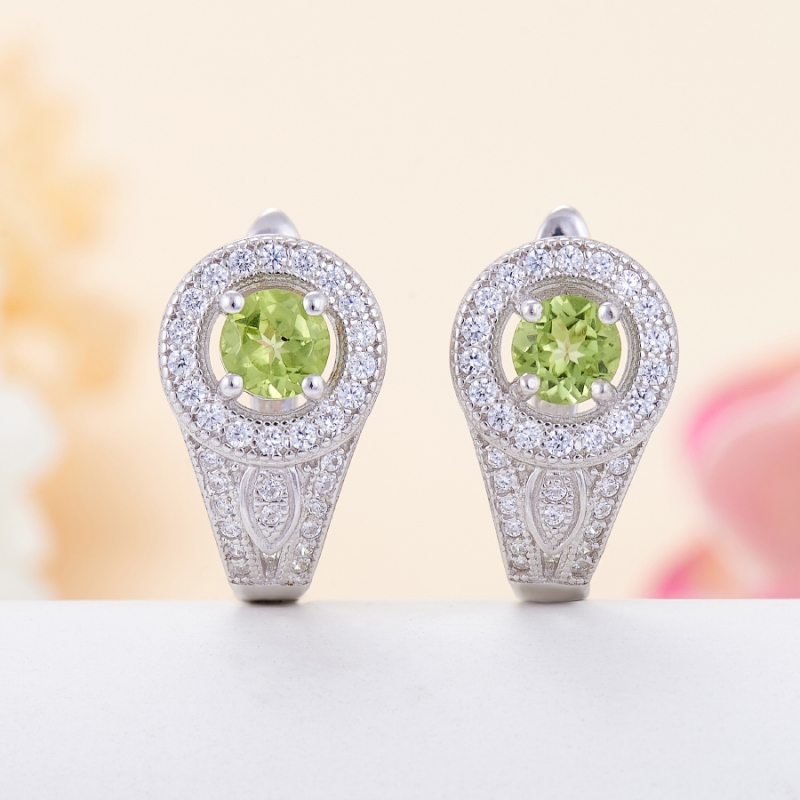 Серьги хризолит огранка (серебро 925 пр.)