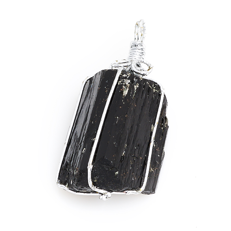 Кулон турмалин черный (шерл) Бразилия (биж. сплав) кристалл 3-4,5 см