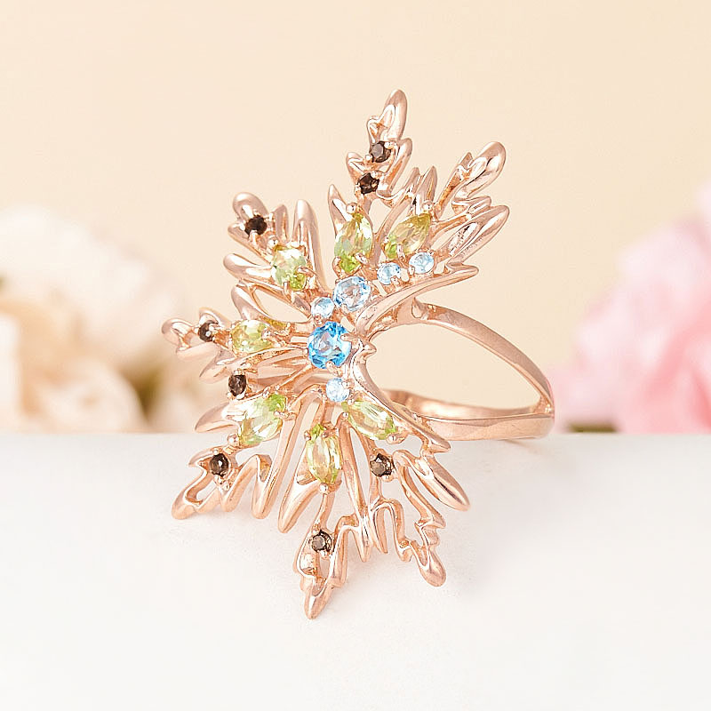 

Кольцо микс раухтопаз топаз swiss хризолит огранка (серебро 925 пр., позолота) размер 19,5