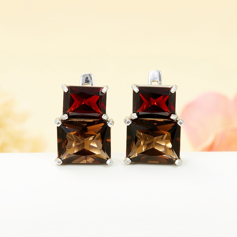 

Серьги микс гранат раухтопаз огранка (серебро 925 пр.)
