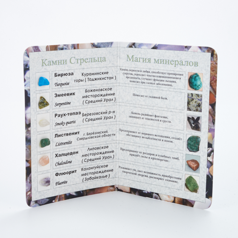 Коллекция минералов на открытке Стрелец