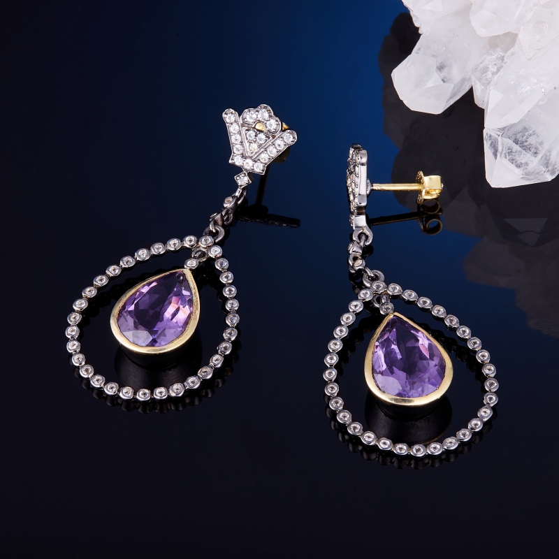 Серьги аметист огранка (серебро 925 пр., золото 585 пр.) от Mineralmarket Серьги аметист огранка (серебро 925 пр., золото 585 пр.) от Mineralmarket