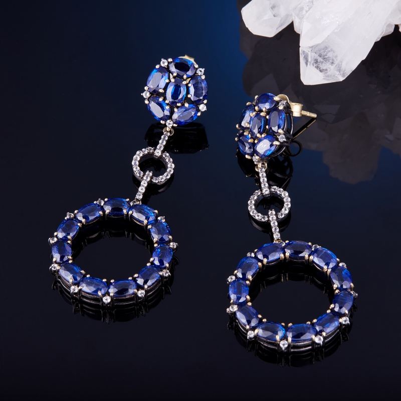 Серьги кианит синий (серебро 925 пр., золото 500 пр.) от Mineralmarket Серьги кианит синий (серебро 925 пр., золото 500 пр.) от Mineralmarket
