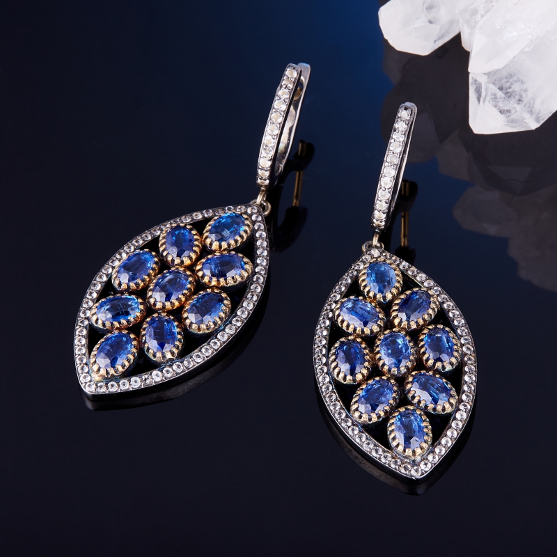 Серьги кианит синий огранка (серебро 925 пр., золото 500 пр.) от Mineralmarket Серьги кианит синий огранка (серебро 925 пр., золото 500 пр.) от Mineralmarket