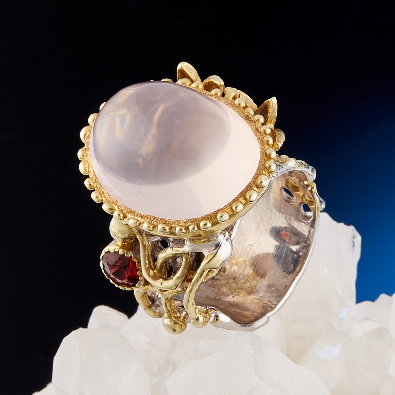 Кольцо розовый кварц (серебро 925 пр., позолота) размер 17,5
