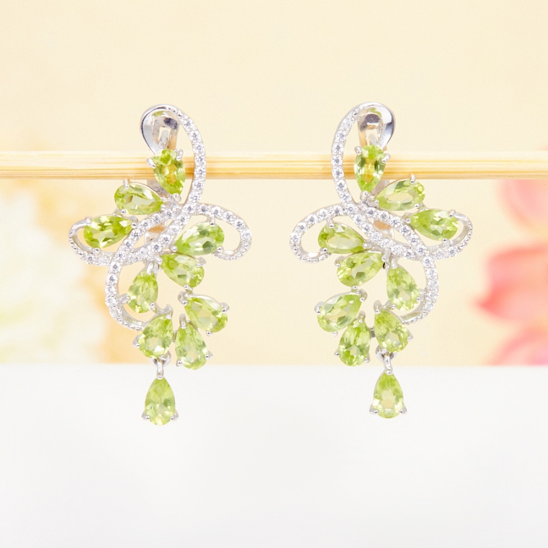 Серьги хризолит огранка (серебро 925 пр.)