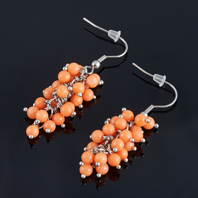 

Серьги коралл розовый (хир. сталь)