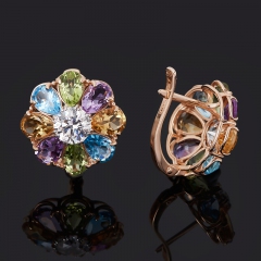 Серьги микс аметист, топаз, хризолит огранка (серебро 925 пр. позолота)