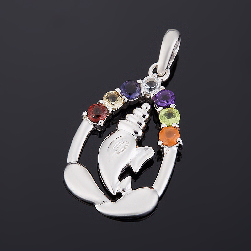 

Кулон микс аметист, гранат, иолит (кордиерит) огранка (серебро 925 пр.)