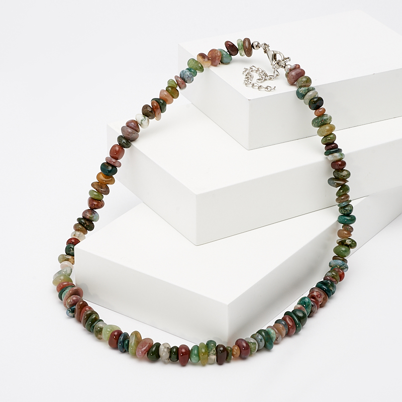 

Бусы агат моховой 45 см (+7 см) (биж. сплав)