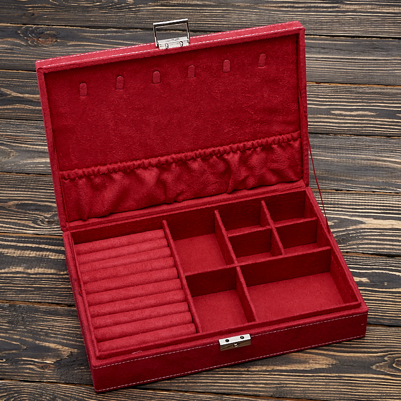 Шкатулка для хранения украшений (текстиль) (красный) 28х19х6,5 см