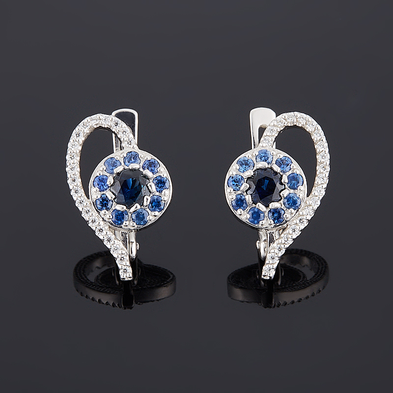 Серьги сапфир огранка (серебро 925 пр.)