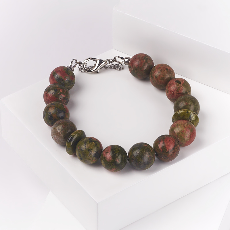 

Браслет унакит 12 мм 17-20 см (биж. сплав)