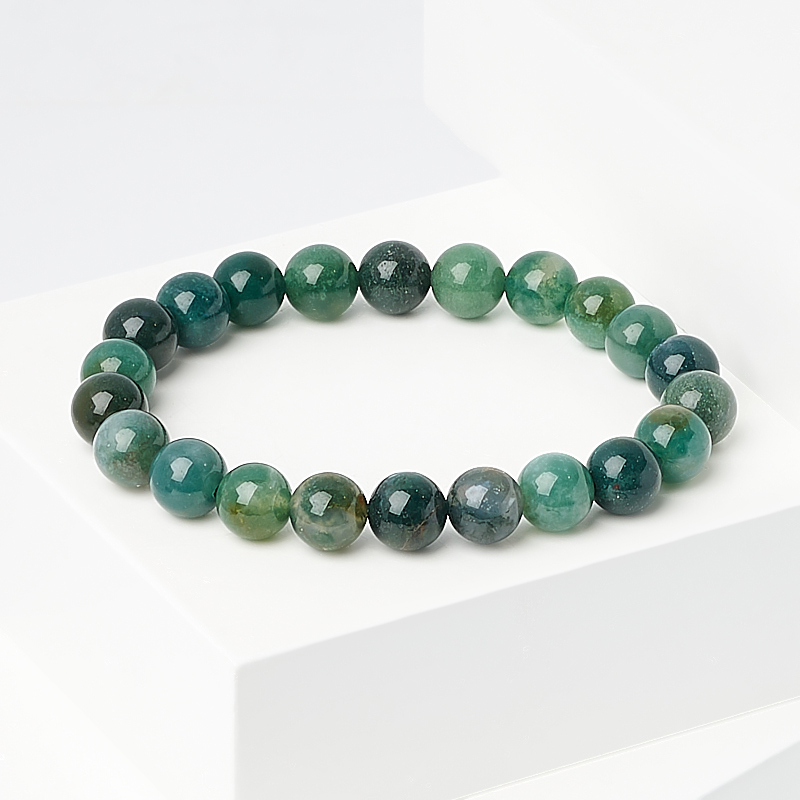 Браслет агат моховой Индия 8 мм 16 см