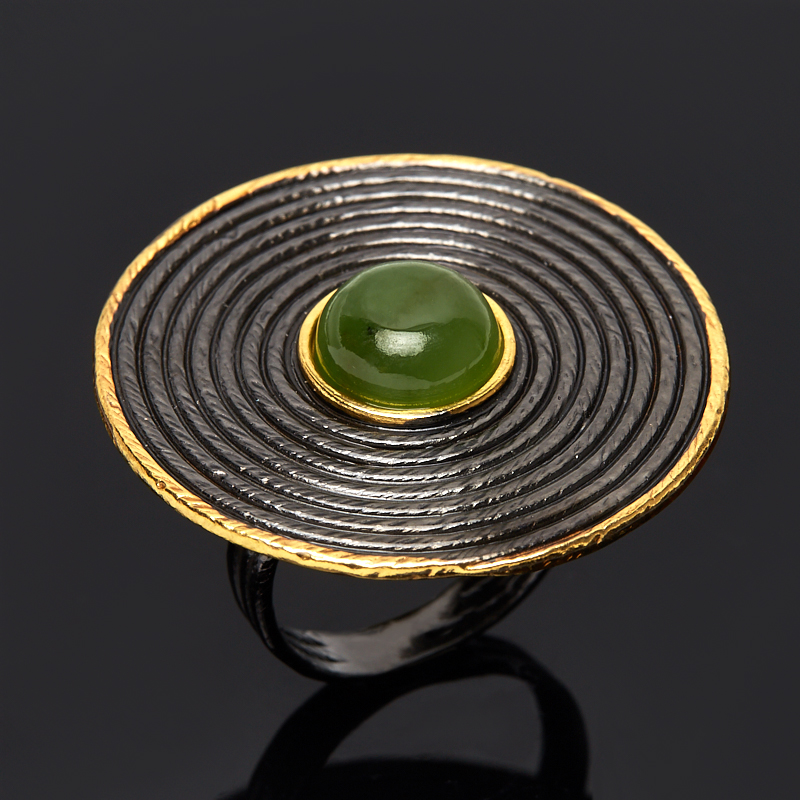 Кольцо нефрит зеленый (серебро 925 пр., позолота) размер 18,5
