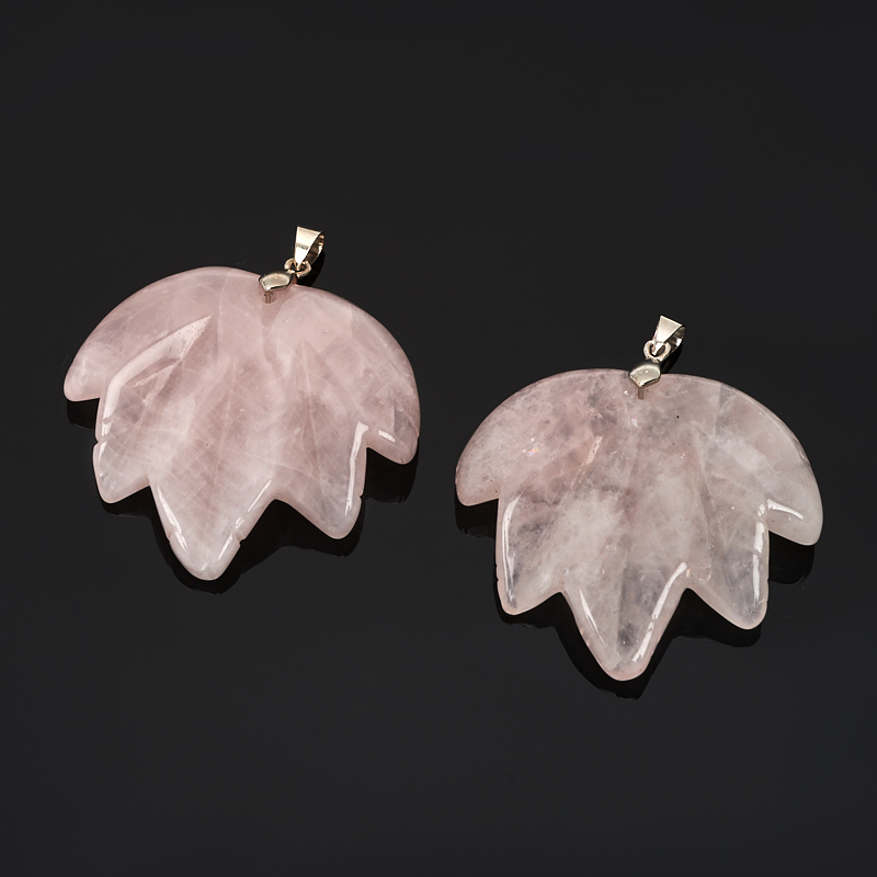 Кулон розовый кварц Бразилия лист (биж. сплав) 5-5,5 см