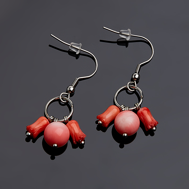 

Серьги коралл розовый (хир. сталь)