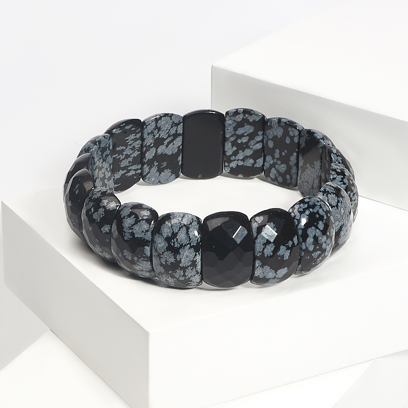 

Браслет обсидиан снежный огранка 18 см