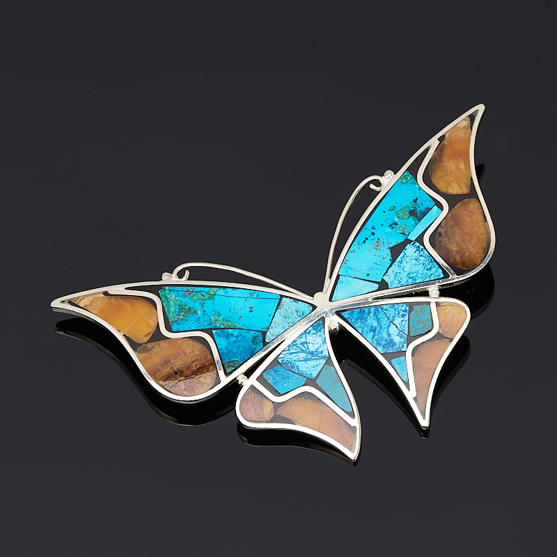 

Брошь симбирцит, хризоколла (нейзильбер)