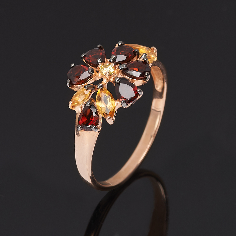 

Кольцо микс гранат цитрин огранка (серебро 925 пр., позолота) размер 17,5