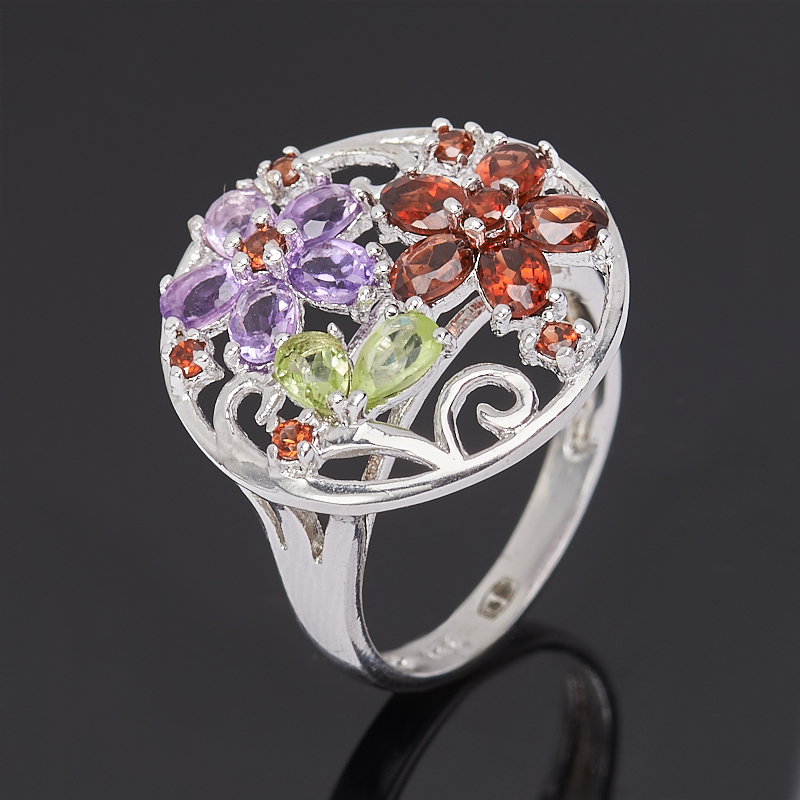 

Кольцо микс аметист гранат хризолит огранка (серебро 925 пр.) размер 17