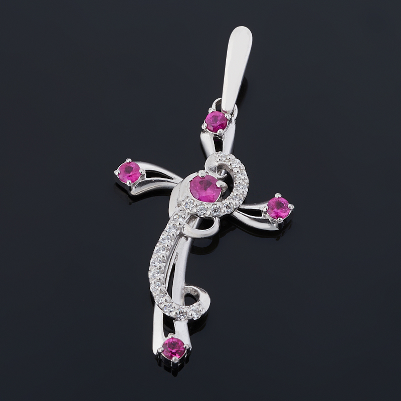 

Кулон рубин крест огранка (серебро 925 пр. родир. бел.)