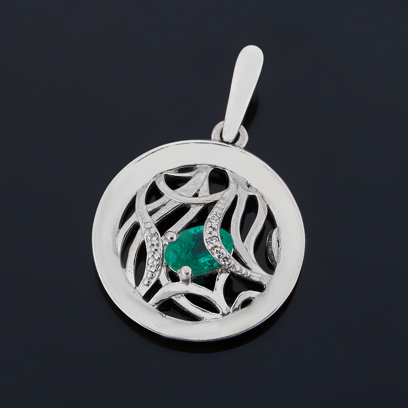 

Кулон изумруд круг огранка (серебро 925 пр. родир. бел.)