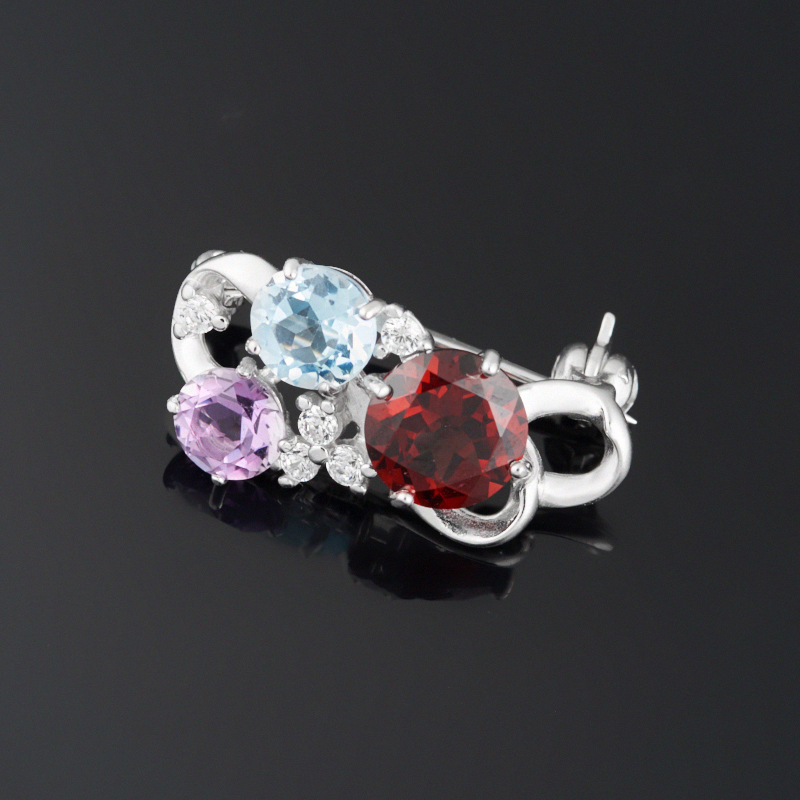 

Брошь микс аметист гранат топаз огранка (серебро 925 пр.)