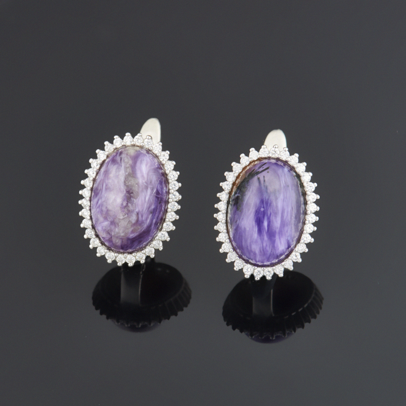 Серьги чароит (серебро 925 пр.)