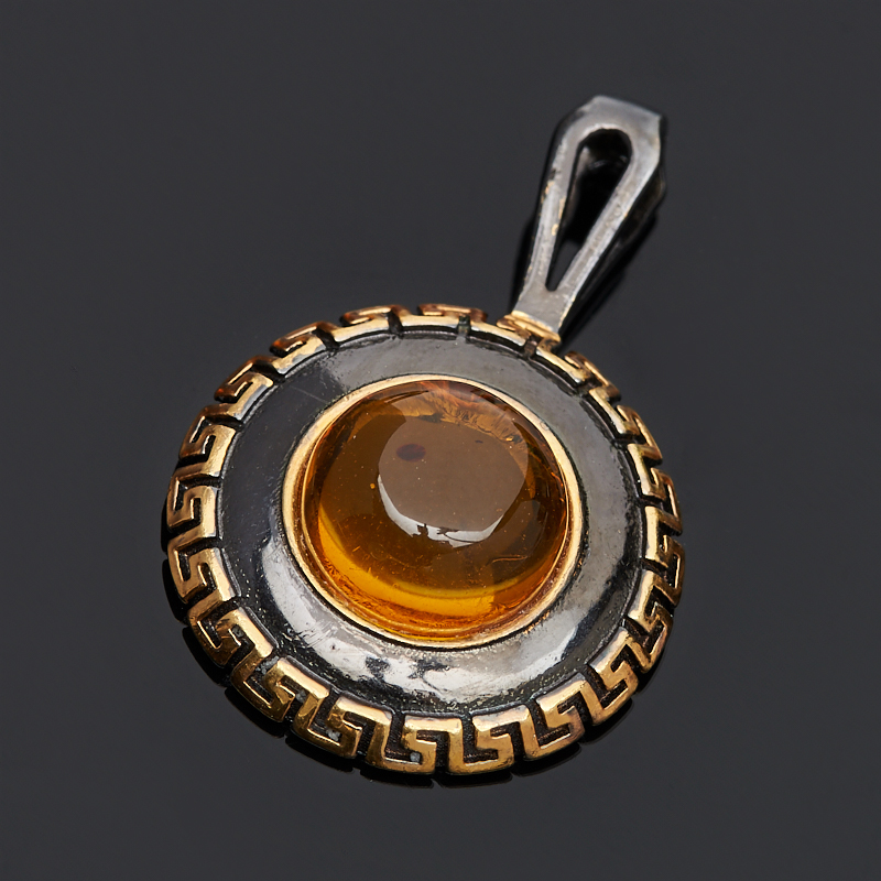 Кулон янтарь круг (серебро 925 пр., позолота)
