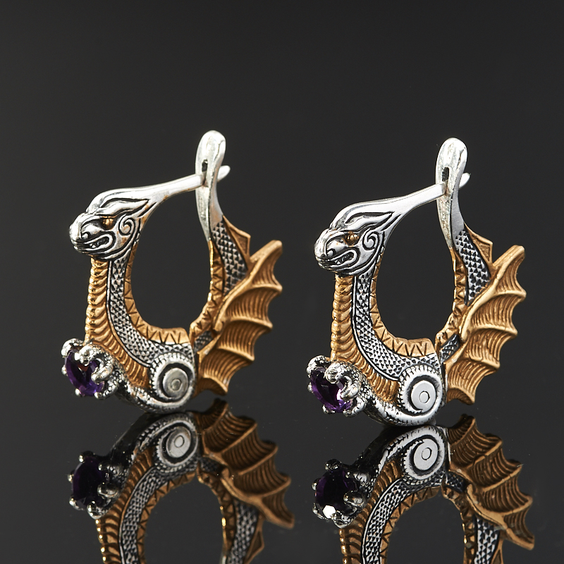 

Серьги аметист огранка (серебро 925 пр., позолота)