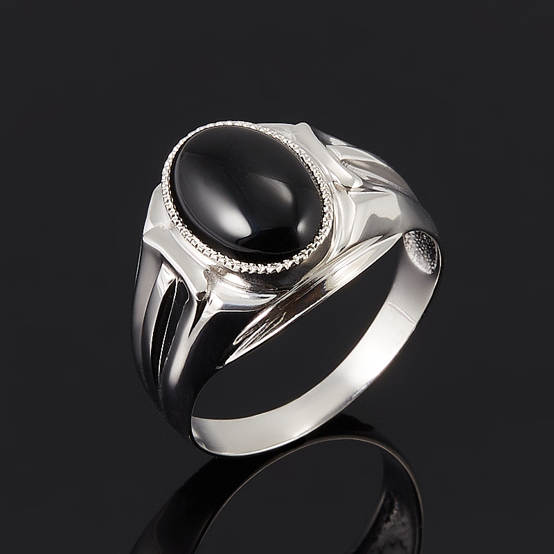 Кольцо агат черный (серебро 925 пр.) размер 22