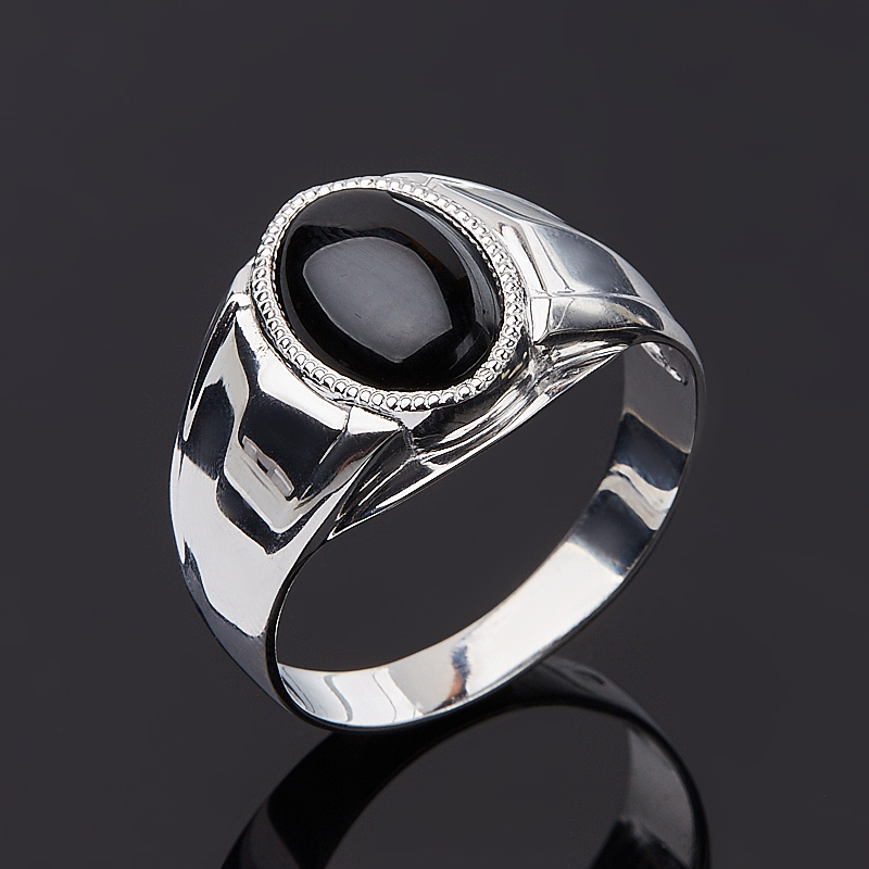 Кольцо агат черный (серебро 925 пр.) размер 22