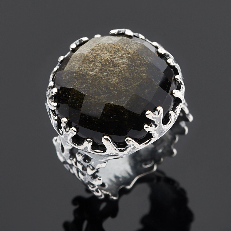 Кольцо обсидиан золотистый огранка (серебро 925 пр.) размер 18,5