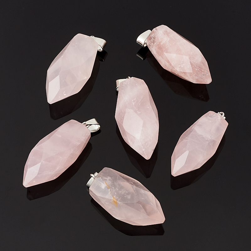 Кулон розовый кварц Бразилия (биж. сплав) кристалл огранка 4-5 см