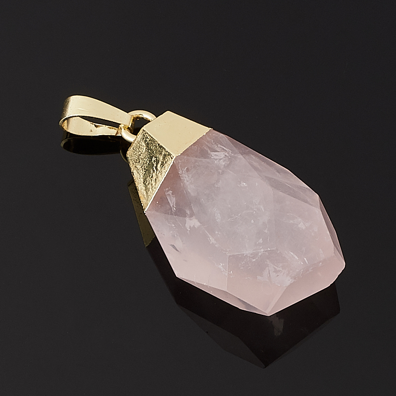 Кулон розовый кварц Бразилия кристалл огранка (биж. сплав) 4-4,5 см