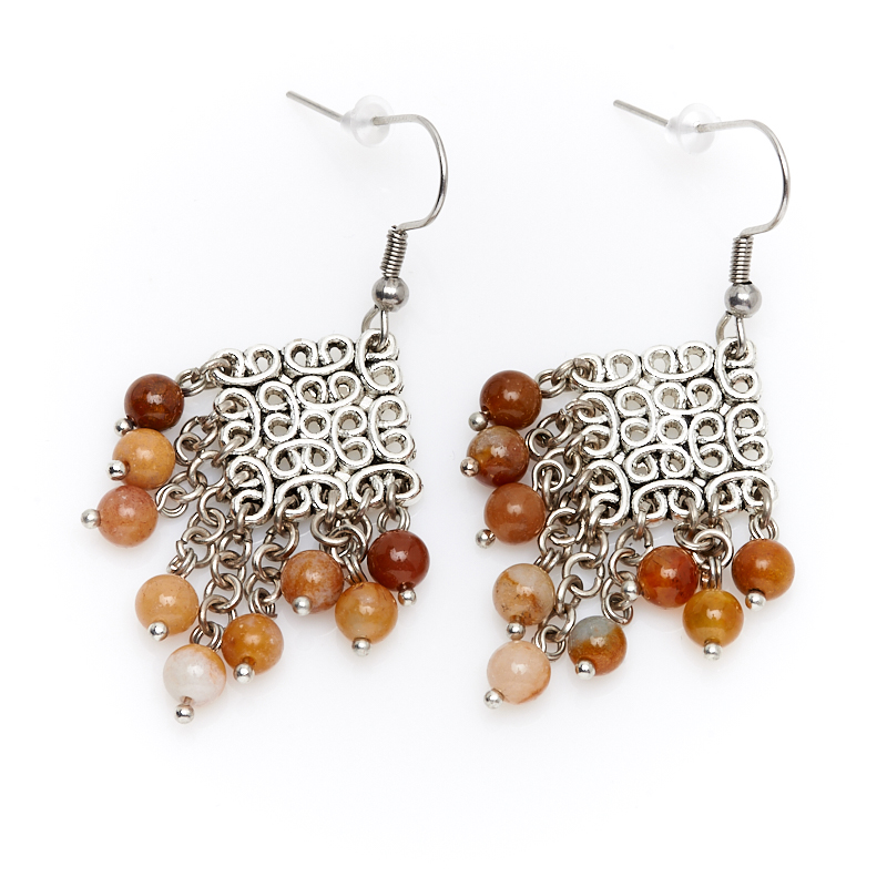 

Серьги агат моховой (хир. сталь)