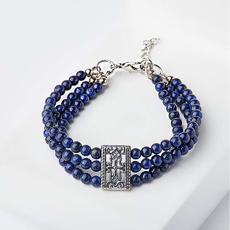 

Браслет лазурит 4 мм 17-20 см (биж. сплав)