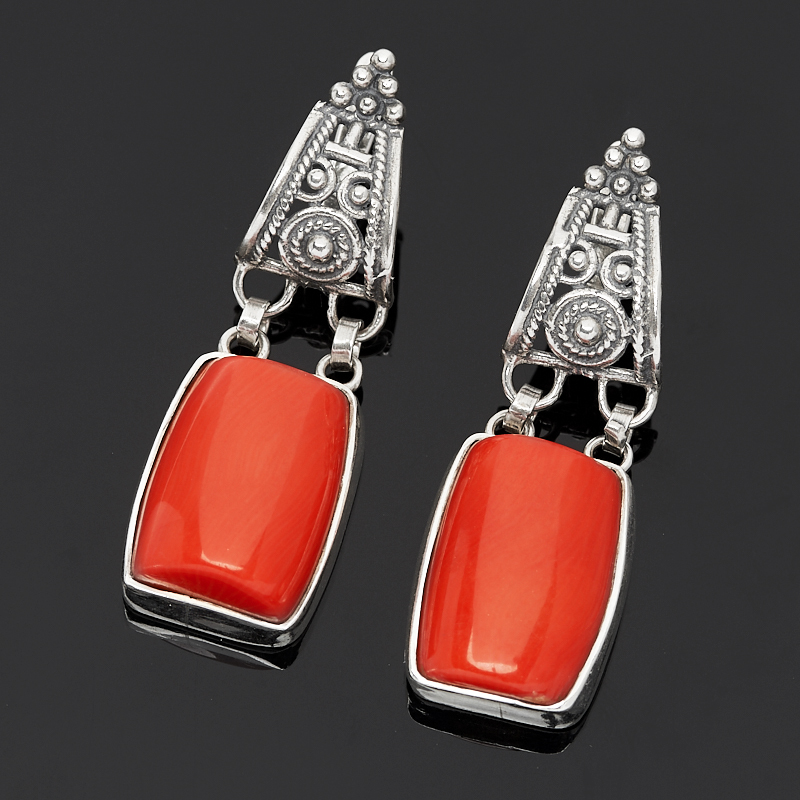 

Серьги коралл оранжевый (серебро 925 пр.)