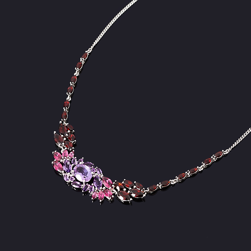 

Бусы микс аметист, гранат (колье) огранка 45 см (серебро 925 пр.)