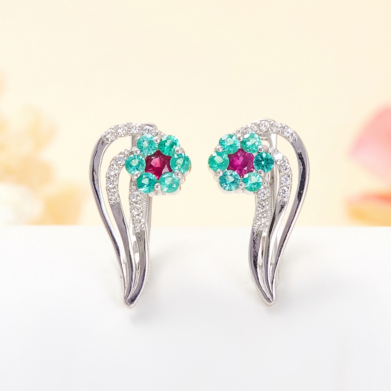 

Серьги микс изумруд рубин огранка (серебро 925 пр.)