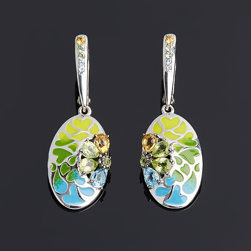 

Серьги топаз, хризолит, цитрин (серебро 925 пр. родир. бел., родир. черн.) огранка