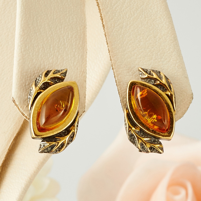 

Серьги янтарь (серебро 925 пр. позолота, родир. черн.)