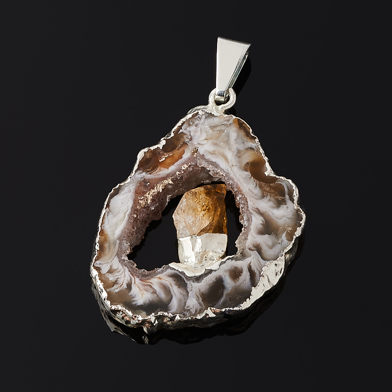

Кулон агат серый срез с кристаллом цитрина (биж. сплав) 4-5 см