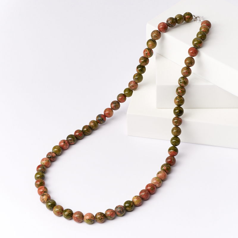 

Бусы унакит (биж. сплав) 8 мм 52 см