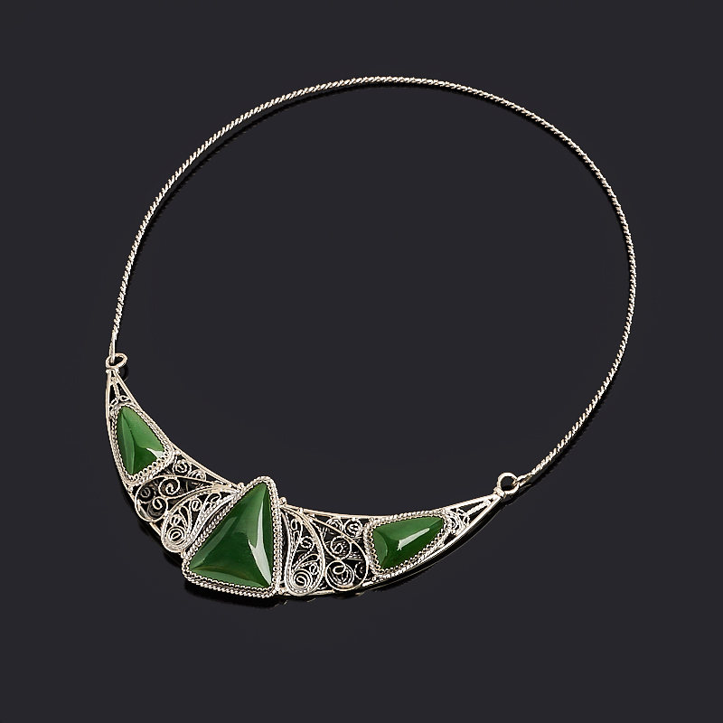 

Бусы нефрит зеленый (нейзильбер) (колье) 45 см